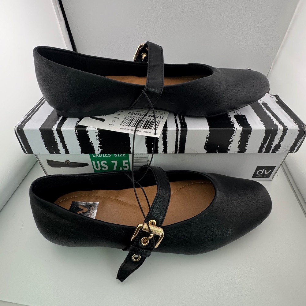 DV Dolce Vita Mary Jane Flats Women 7.5 Black NIB Square Toe Buckle 1929633